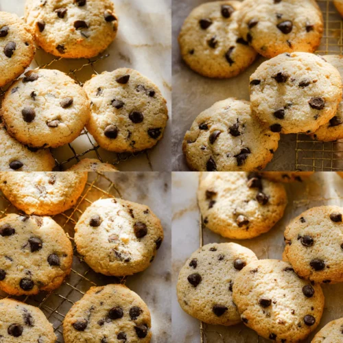 The Ultimate Guide to Cottage Cheese Cookies 3 Freshly baked chocolate chip cottage cheese cookies cooling on golden wire racks, showcasing their inviting golden-brown tops and rich chocolate chips.