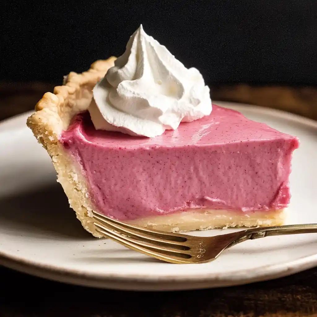 The BEST Cranberry Custard Pie 2 Slice of cranberry custard pie with a smooth pink filling, flaky crust, and whipped cream on top.
