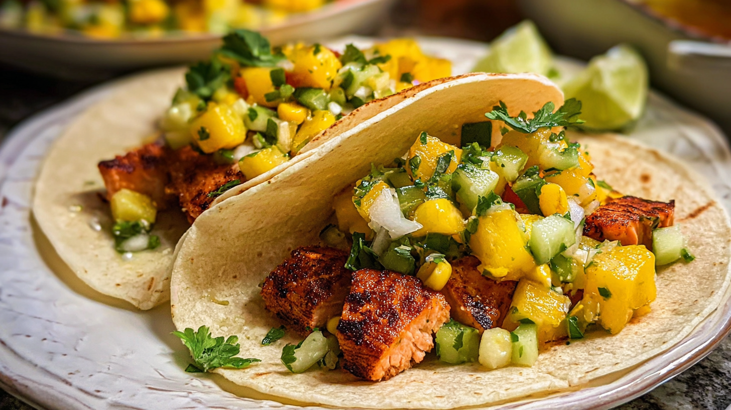 Home 2 Flavorful Salmon Tacos with Mango Corn Salsa: Your New Weeknight Favorite