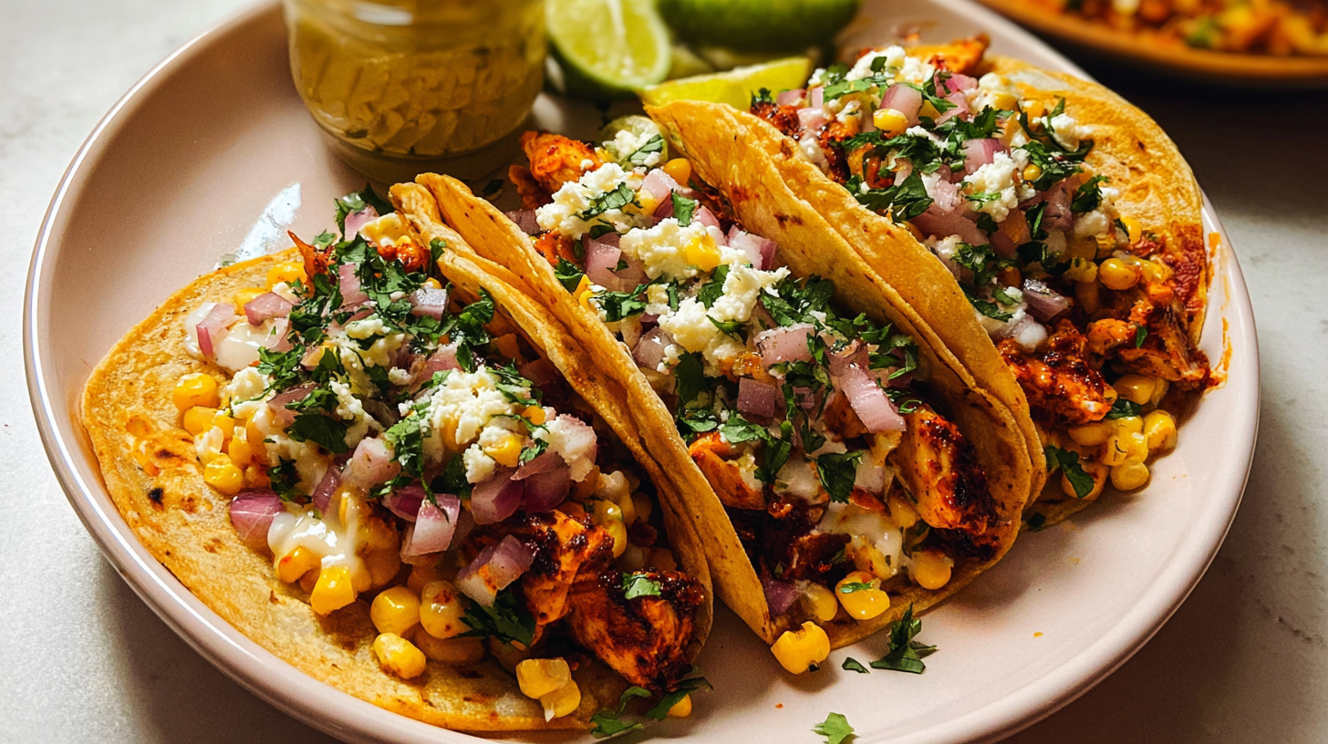Home 1 Red Chile Chicken Tacos with Creamy Corn: A Flavorful Fiesta