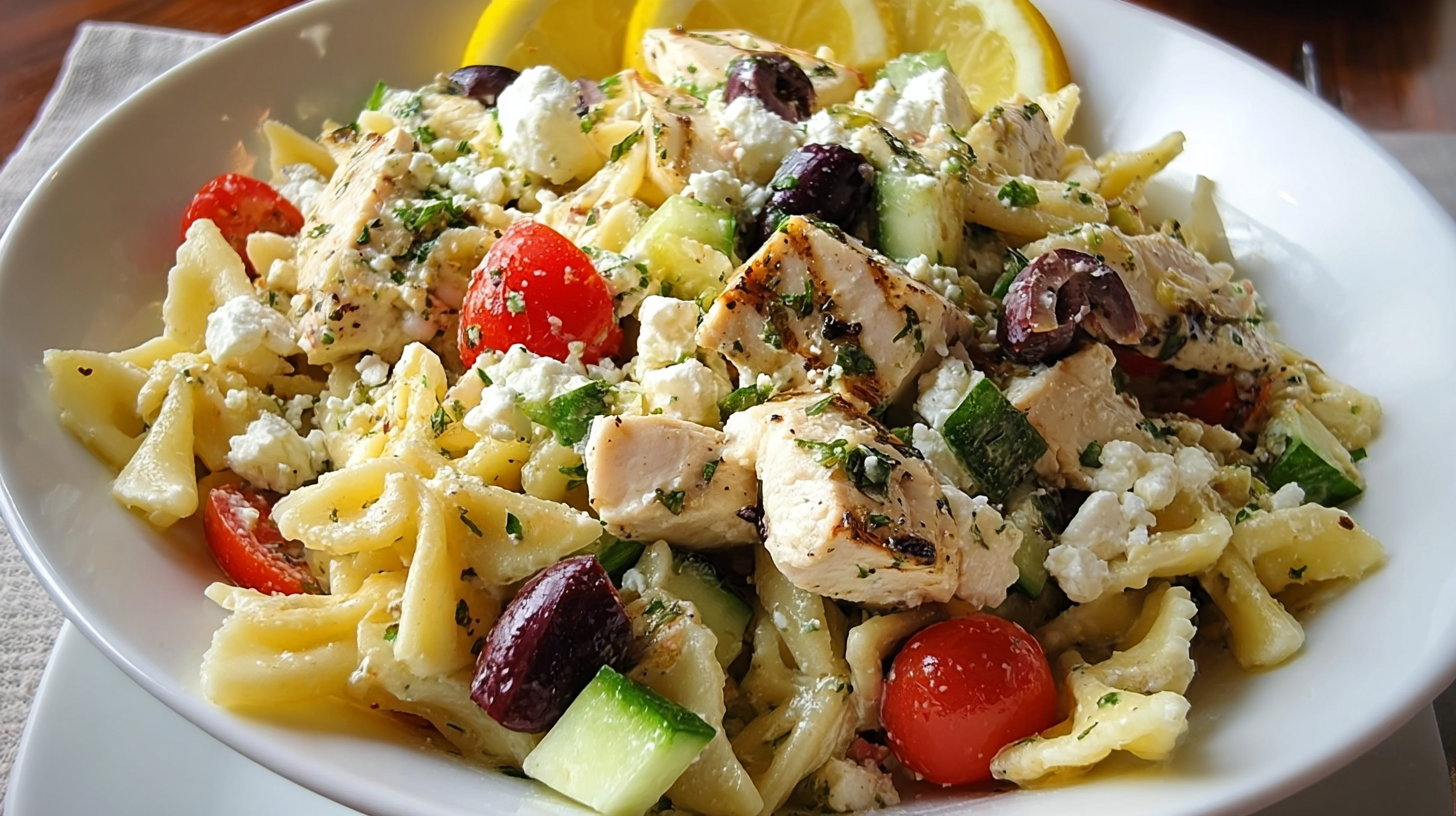 Home 1 Amarinda's Delightful Greek Chicken Pasta Salad