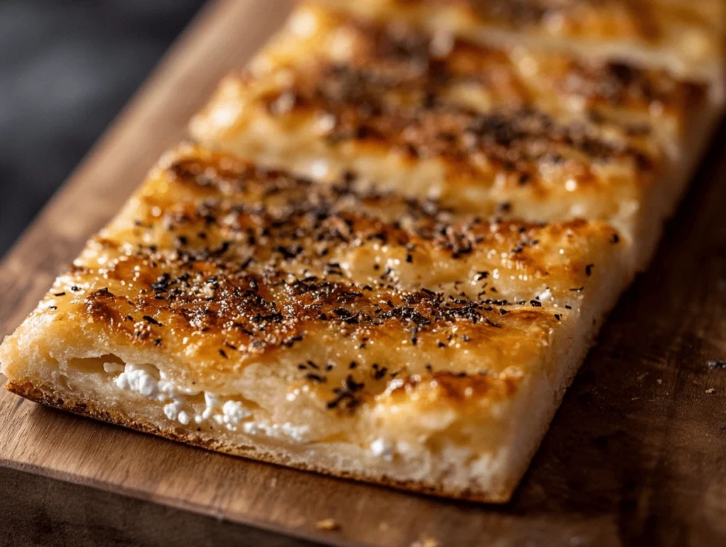 How to Know When Cottage Cheese Flatbread is Done – A freshly baked golden-brown cottage cheese flatbread being tested with a toothpick and gently pressed to check its firmness.