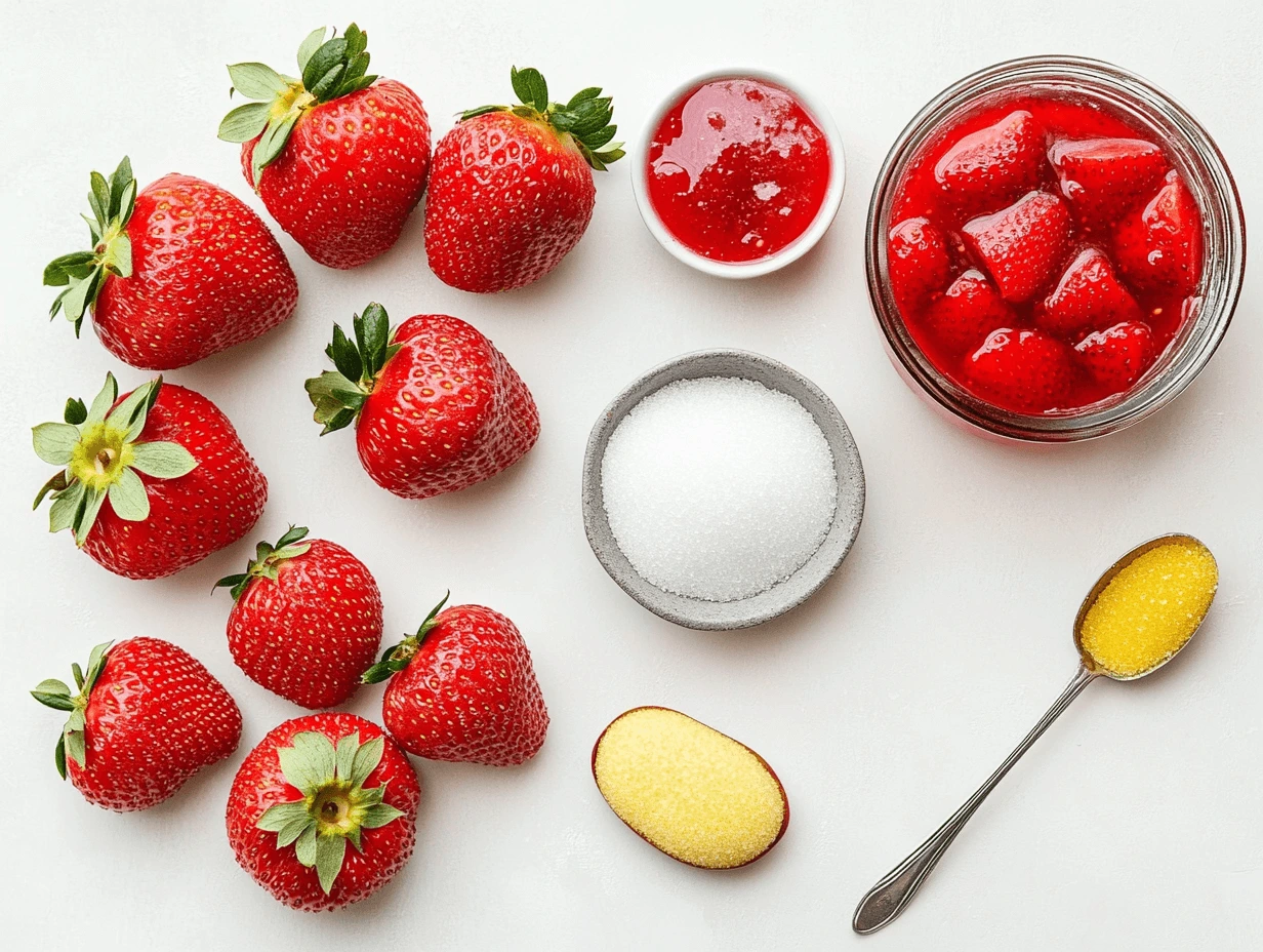 Strawberry puree mix ingredients include fresh strawberries, sugar, citric acid, and pectin.