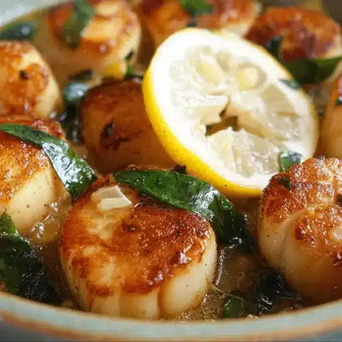 Perfectly seared scallops served in a rustic bowl, a delicious scallops recipe.
